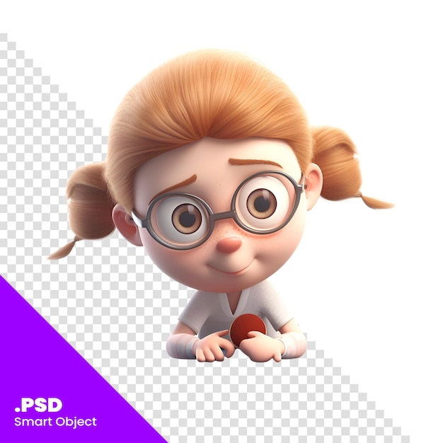 PSD renderização 3d de uma menina usando óculos modelo psd isolado