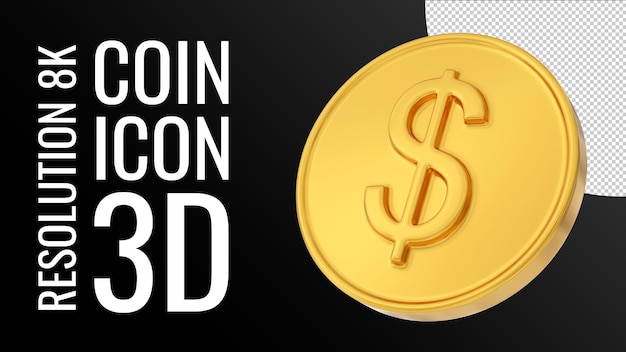 renderização 3D de uma moeda de ouro em um fundo transparente