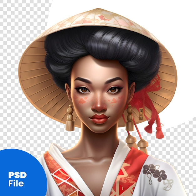 PSD renderização 3d de uma mulher japonesa em kimono modelo psd