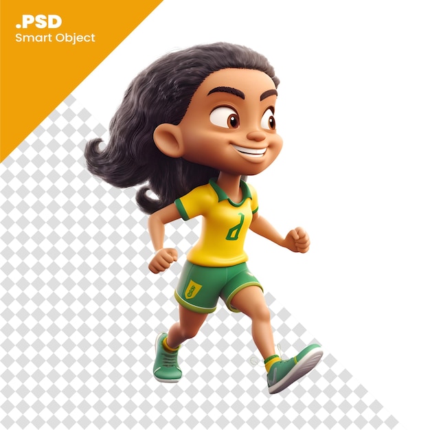 PSD renderização 3d de uma pequena menina afro-americana correndo isolada em fundo branco modelo psd