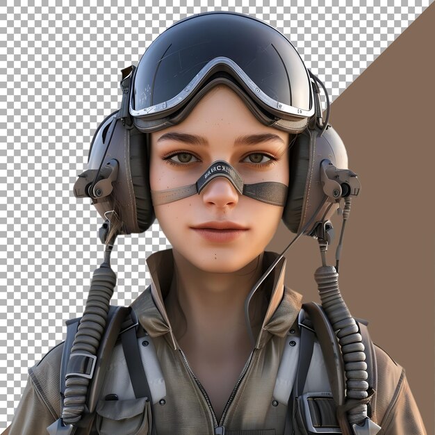 PSD renderização 3d de uma piloto feminina em fundo transparente gerada por ai