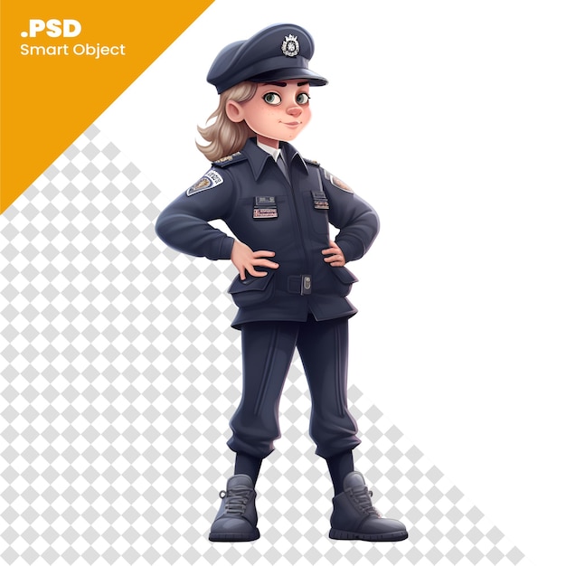 Renderização 3d de uma policial feminina isolada em fundo branco. modelo psd