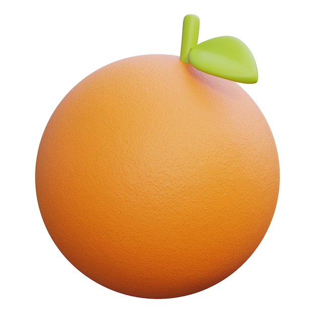 Renderização 3D de uma suculenta fruta de laranja com uma folha verde