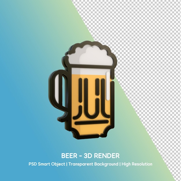 Renderização 3D de uma xícara de cerveja com fundo transparente