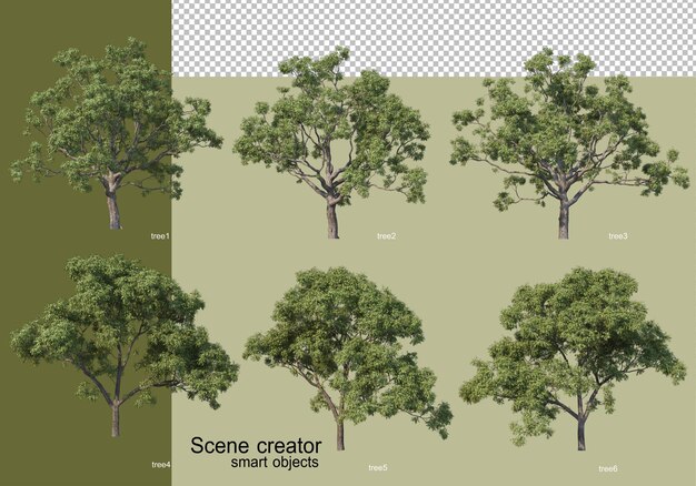 Renderização 3d de várias árvores isoladas