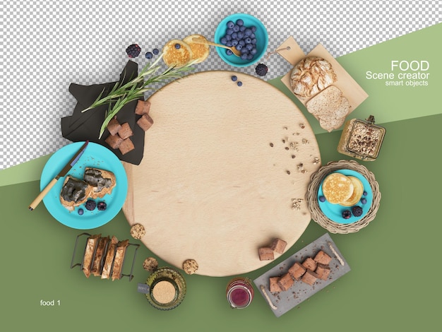Renderização 3d de vários tipos de layouts de alimentos