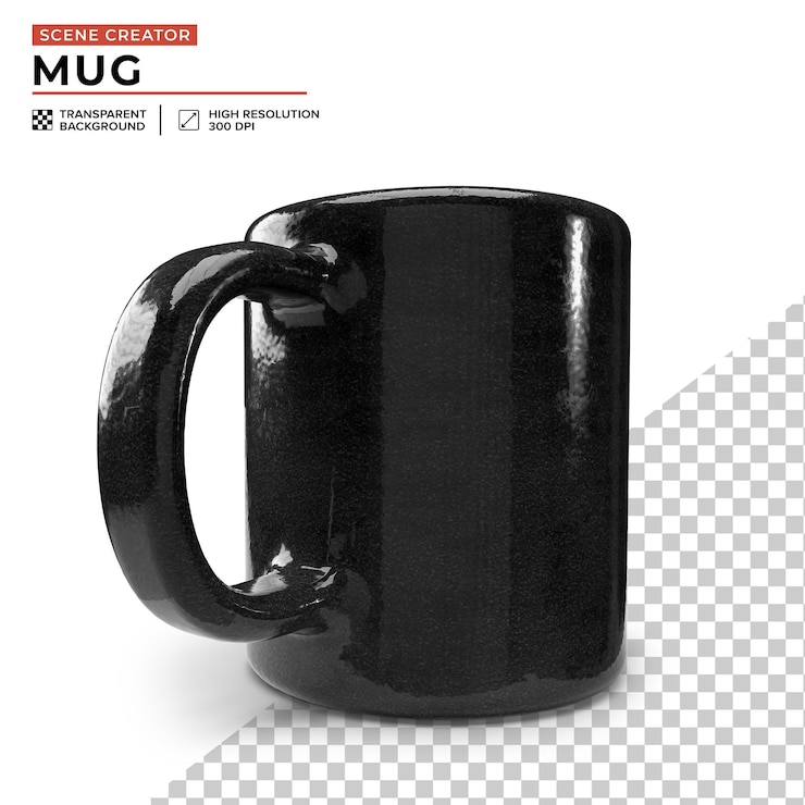 PSD renderização 3d de xícara preta detalhada no set
