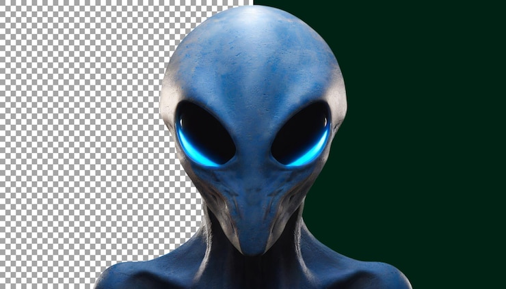 PSD renderização 3d detalhada de um ser extraterrestre azul em fundo transparente png psd