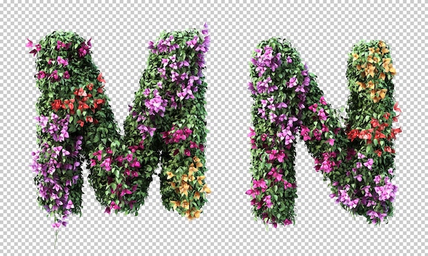 Renderização 3D do alfabeto Buganvílias