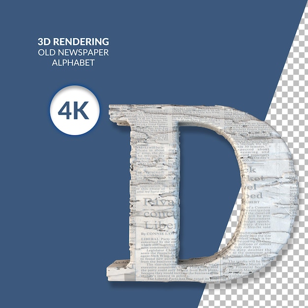 Renderização 3d do alfabeto do antigo jornal isolado