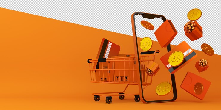 PSD renderização 3d do aplicativo móvel de compras online