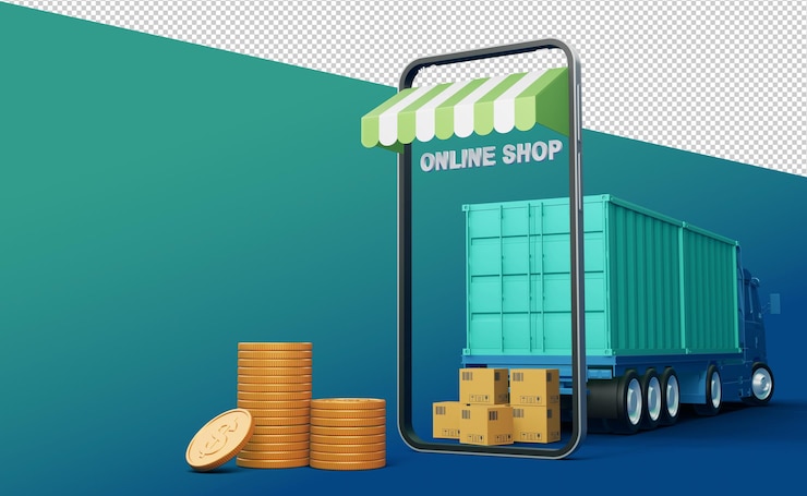 PSD renderização 3d do aplicativo móvel de compras online
