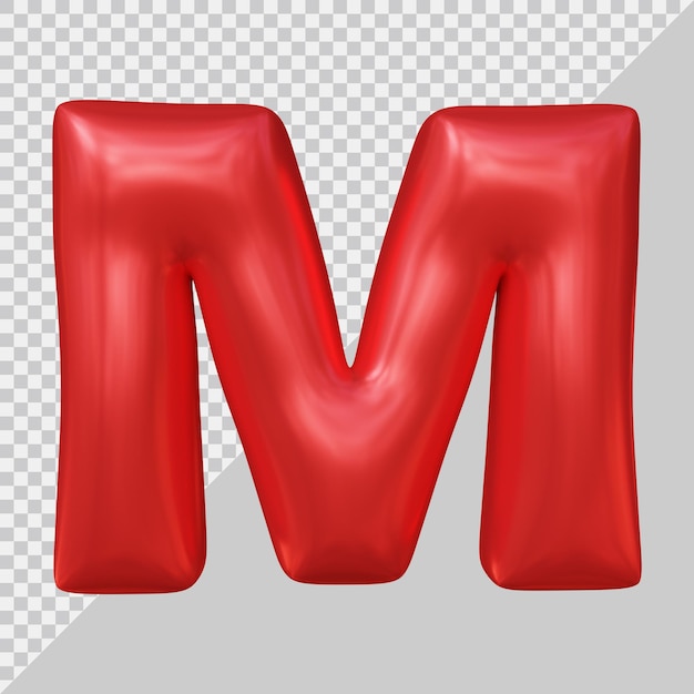 Renderização 3d do balão da letra m do alfabeto