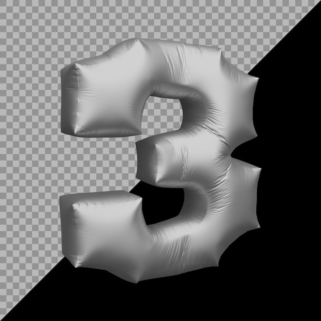 Renderização 3D do balão prateado número 3