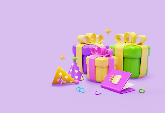 PSD renderização 3d do banner de aniversário