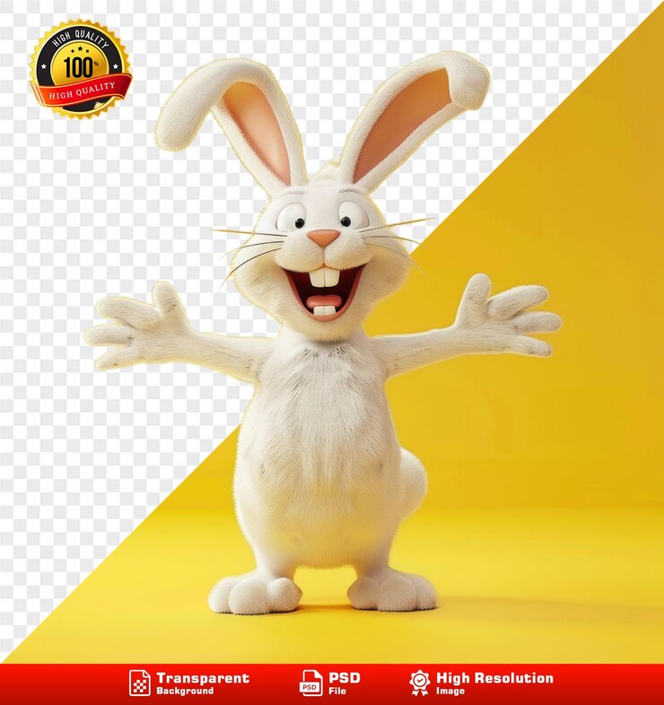Renderização 3D do bonito coelho branco da Páscoa no estilo Pixar