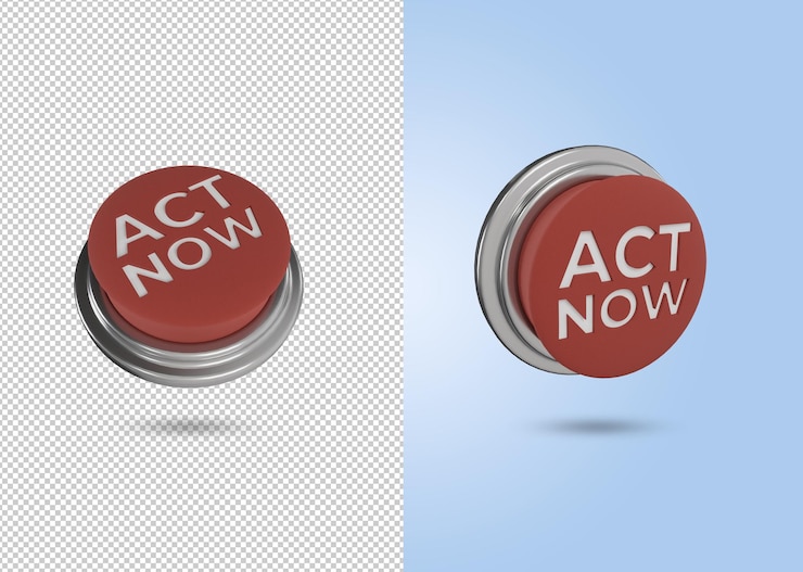 PSD renderização 3d do botão vermelho com as palavras agir agora