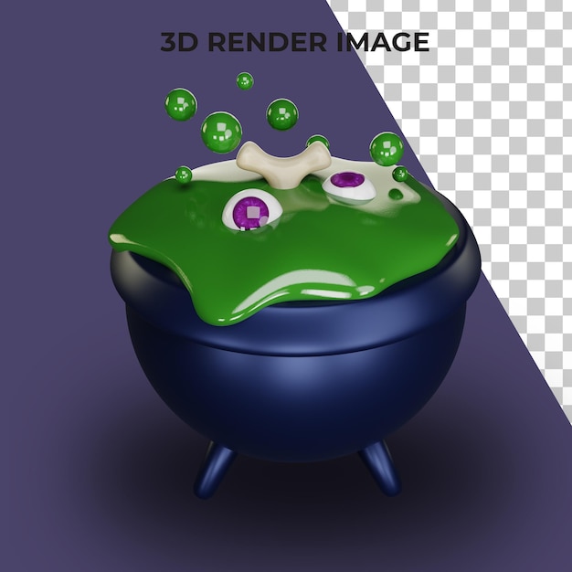 Renderização 3d do caldeirão mágico com o conceito de halloween