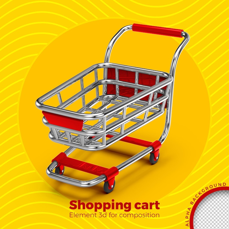 PSD renderização 3d do carrinho de compras isolada