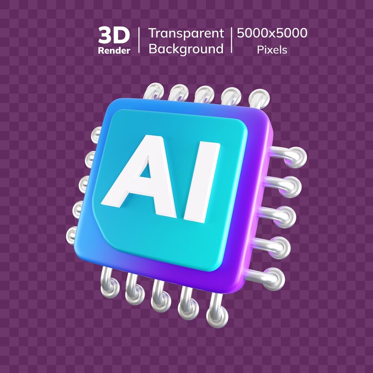 PSD renderização 3d do chip de ia com fundo transparente