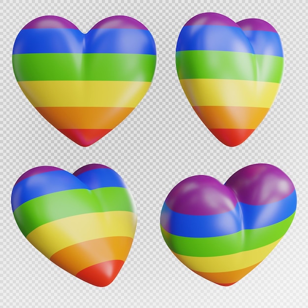 Renderização 3d do conceito de mês de arco-íris do coração
