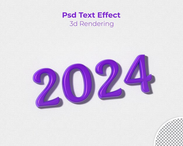 PSD renderização 3d do efeito de texto brilhante de 2024