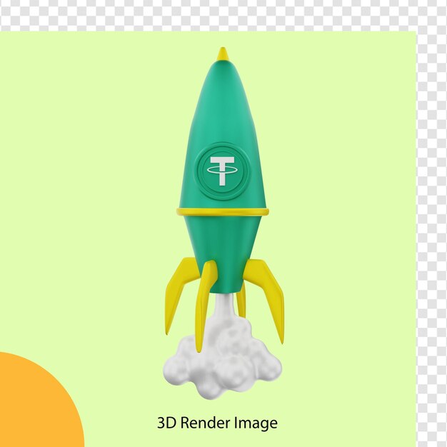 Renderização 3d do foguete tether de moeda criptográfica