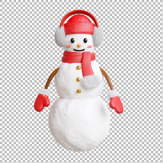 PSD renderização 3d do homem da neve com feliz natal em fundo transparente, traçado de recorte