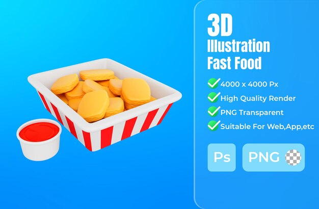 renderização 3D do ícone de fast food de pepitas