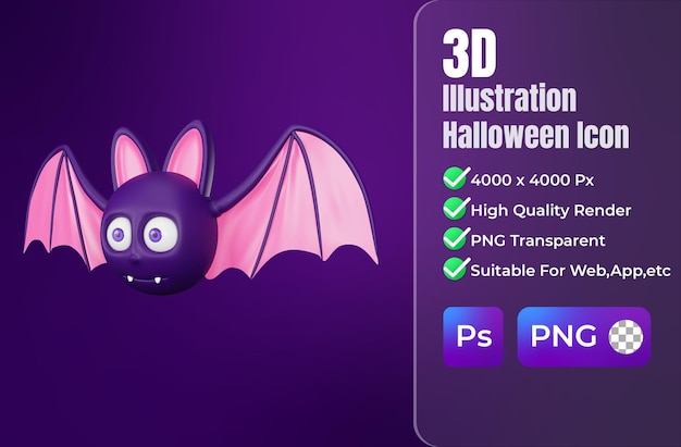 renderização 3D do ícone de halloween de morcego