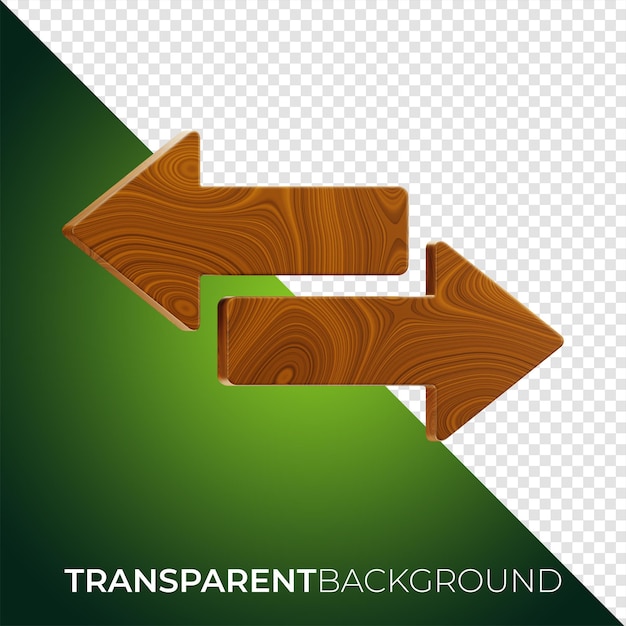 Renderização 3d do ícone de seta de madeira premium em fundo isolado