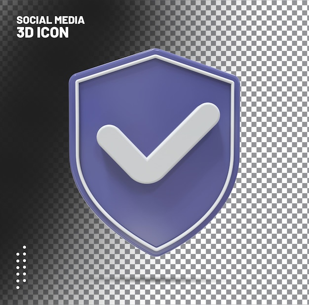 Renderização 3d do ícone de verificação do escudo