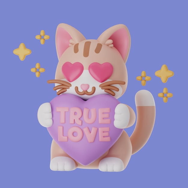 Renderização 3D do ícone do amor e dos animais de estimação