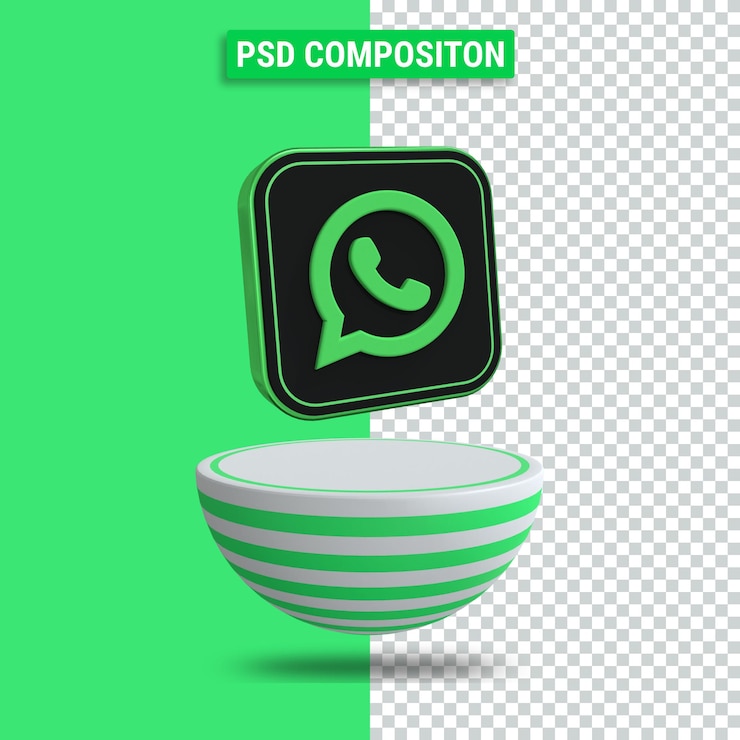 PSD renderização 3d do ícone do whatsapp com pódio listrado verde