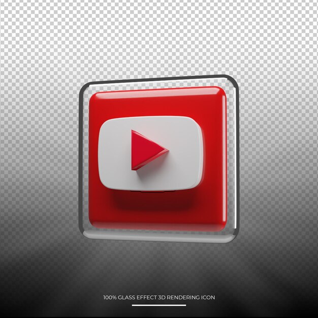 PSD renderização 3d do ícone do youtube com estilo de vidro