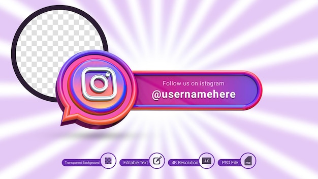 Renderização 3d do Instagram siga-nos rótulo isolado Ícone de banner de mídia social Premium Psd