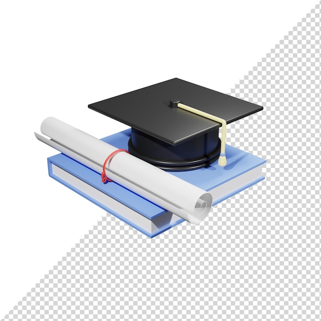 PSD renderização 3d do livro e chapéu de formatura