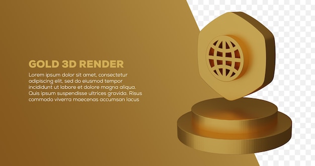 Renderização 3D do logotipo do globo dourado e pódio