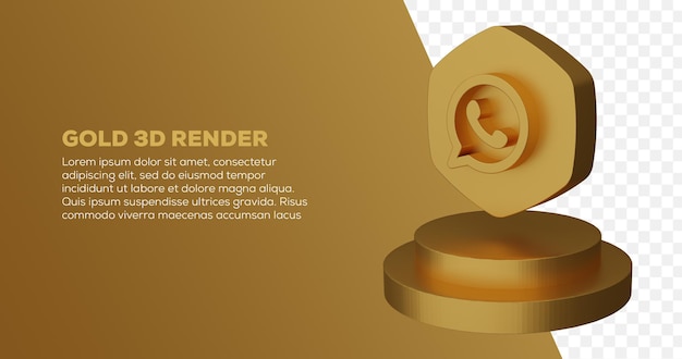 Renderização 3D do logotipo dourado do WhatsApp e pódio