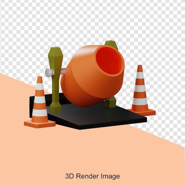 PSD renderização 3d do misturador de concreto para construção