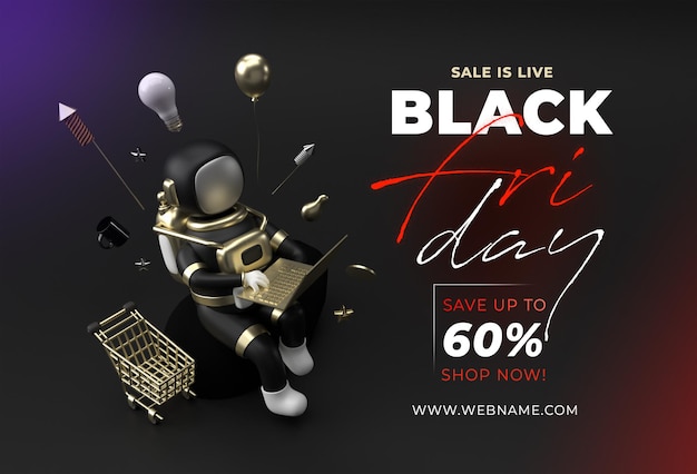 Renderização 3d do modelo de banner de venda da Black Friday