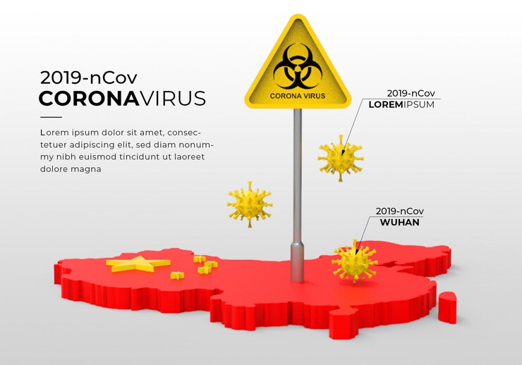 PSD renderização 3d do modelo de infográfico de vírus de corona