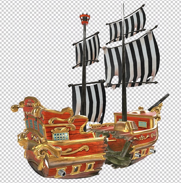 PSD renderização 3d do navio pirata destruído isolado em fundo transparente. vista traseira