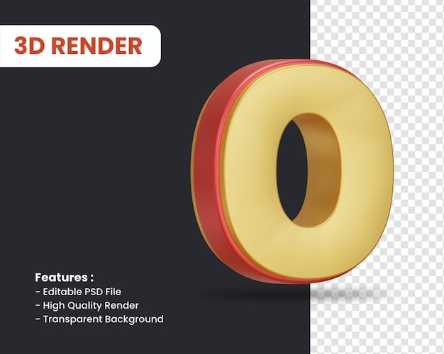 Renderização 3d do número 0 com efeito brilhante isolado