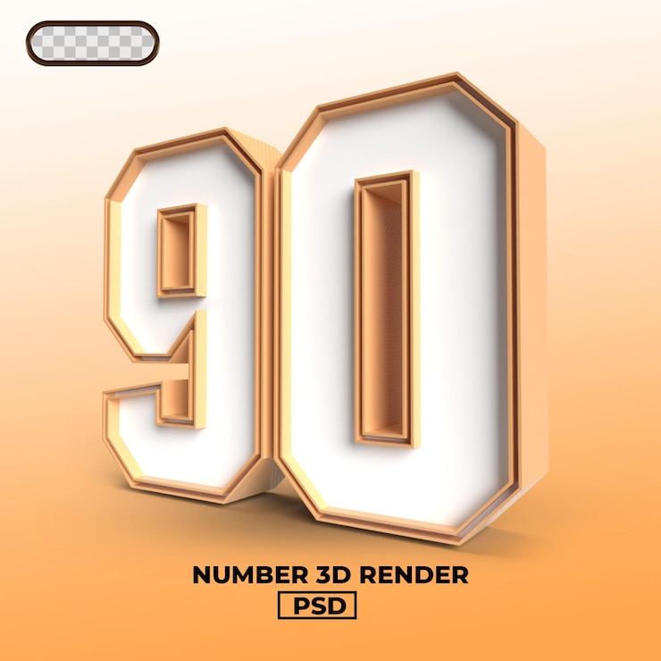 PSD renderização 3d do número 90