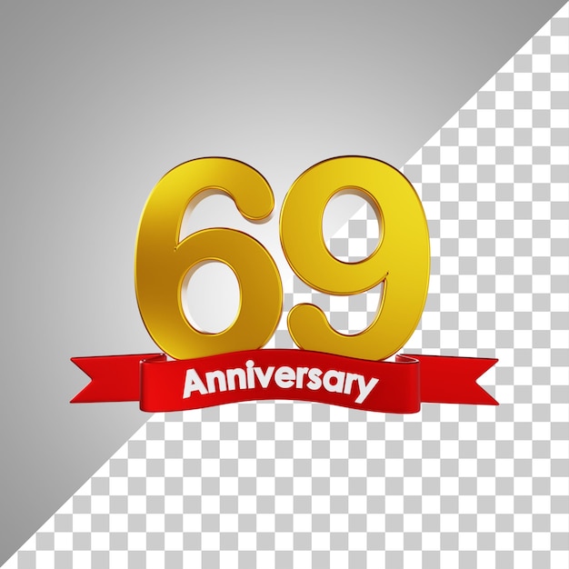 PSD renderização 3d do número do feliz aniversário de 69 anos