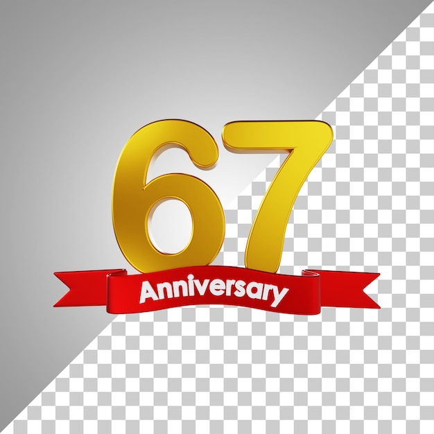 PSD renderização 3d do número feliz aniversário de 67 anos