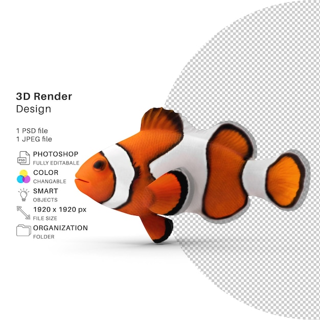 PSD renderização 3d do peixe palhaço