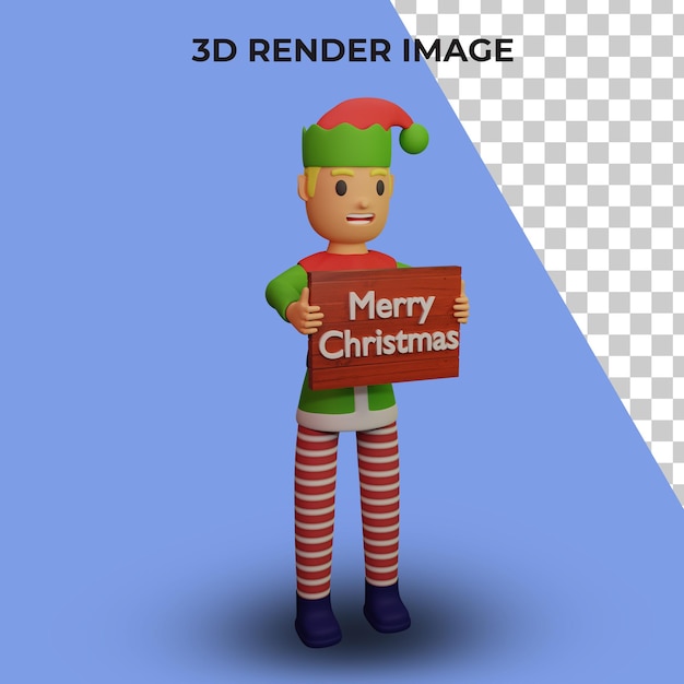 Renderização 3d do personagem dos elfos do papai noel com o conceito de natal e ano novo