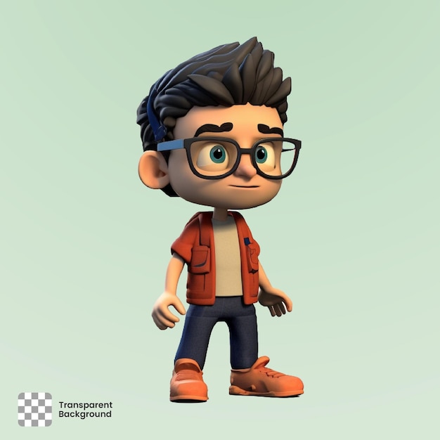 Renderização 3d do personagem geek boy com óculos